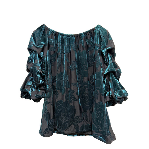 MSK Velvet Burnout Top Whimsy Goth Witchy Women's large Teal Black Marie Sleeve - Picture 3 of 10